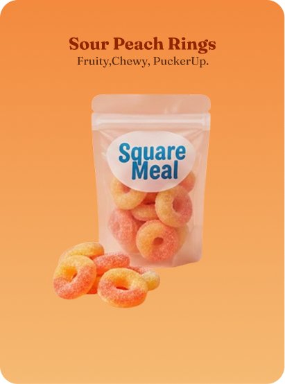 Sour Peach Rings Fruity,Chewy, PuckerUp.